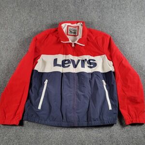 Levi Strauss Windbreaker Jacket Men XL Hooded Mesh Lined Nylon LARGE Levi's Logo